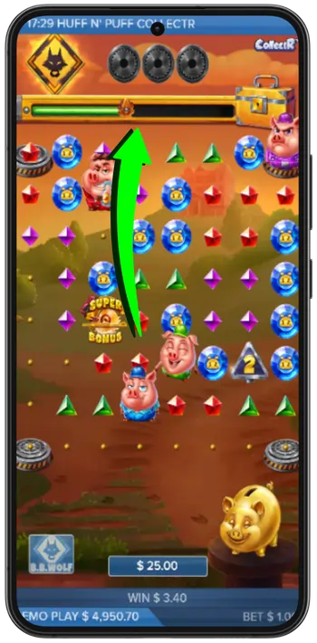 Huff n Puff CollectR collection meter progress bar leading to Golden Wheel