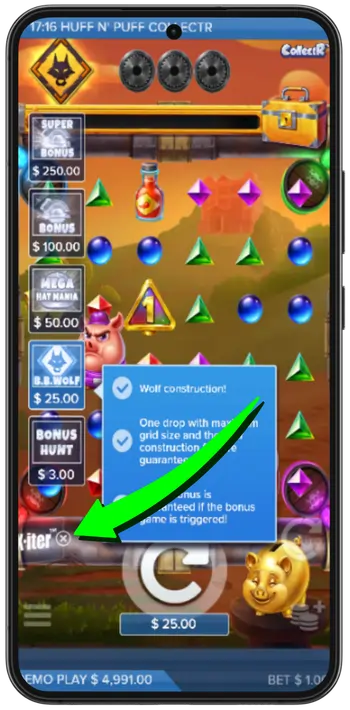 Huff n Puff CollectR X-iter button with 5 bonus buy mode options