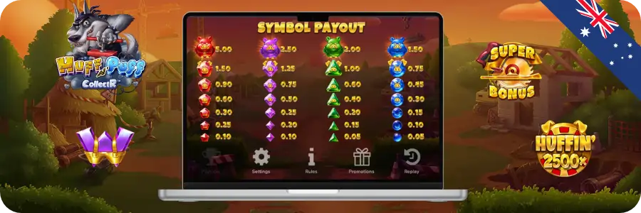 Table explaned symbols on the grid in Huff n Puff CollectR game